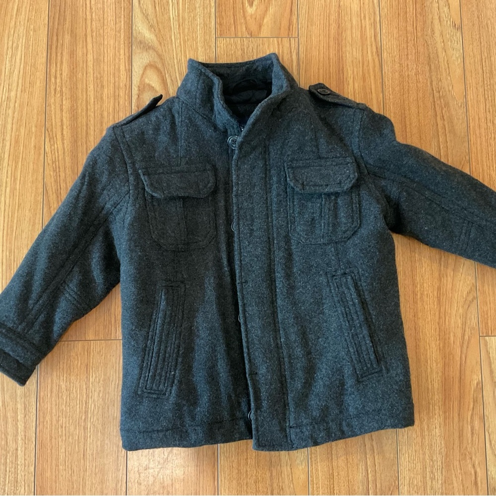 GAP Kids Boys Wool Jacket Coat Dark Gray Military Charcoal Peacoat XS 5-6Y EUC